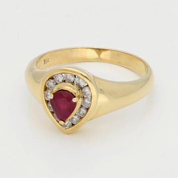 Ring - 18 karaat Geel goud Robijn - Diamant, Nieuw