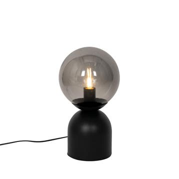 Hotel chique tafellamp zwart met smoke glas - Pallon Trend, Huis en Inrichting, Verzenden, Nieuw