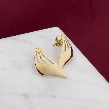 Gouden abstracte oorbellen, Sieraden, Tassen en Uiterlijk, Oorbellen, Ophalen of Verzenden, Gebruikt, Overige kleuren, Goud