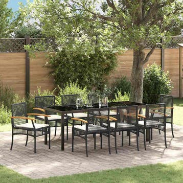 vidaXL Tuin eettafelset 9 st Zwart Rattan, Verzenden, Nieuw, Rotan, Meer dan 8 zitplaatsen