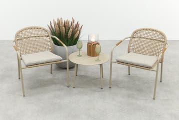 Helen wicker rope loungestoelen set met bijzettafel, Tuin en Terras, Verzenden, Nieuw, Hout, Loungeset