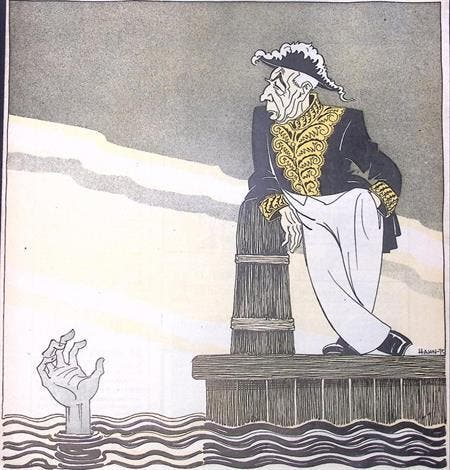 Spotprent over de regering en de werkloosheid (lijst optie), Antiek en Kunst, Kunst | Litho's en Zeefdrukken, Verzenden