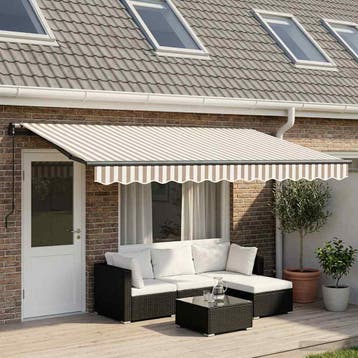 vidaXL Uitschuifbare luifel Lichtgrijs en wit. 450 × 350 cm, Tuin en Terras, Verzenden, Nieuw