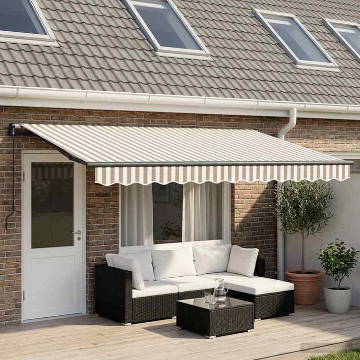 vidaXL Uitschuifbare luifel Lichtgrijs en wit. 450 × 350 cm, Tuin en Terras, Zonneschermen, Nieuw, Verzenden