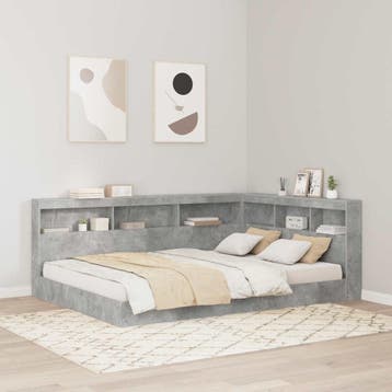 vidaXL Opberghoofdbord met plank Beton Grijs 160 cm Bewerkt, Verzenden, Nieuw, Grijs, Hout