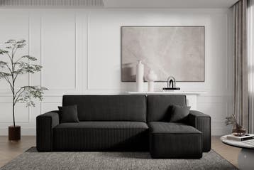 Slaapbank Ribstof Karlo - Hoekbank - Zwart €449, Huis en Inrichting, Slaapkamer | Slaapbanken, Ophalen of Verzenden, 120 cm, Overige maten
