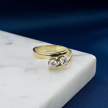 Gouden toi et moi ring met zirconia; 14 karaat; ringmaat 19, Gebruikt, 19 tot 20, Ophalen of Verzenden, Met edelsteen