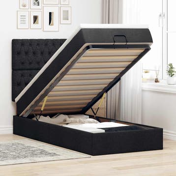 vidaXL Bed met matras 90x200 cm stof zwart, 90 cm, Eenpersoons, Verzenden, Zwart