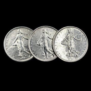 Frankrijk. Silver 3x 5 Francs Coins (36g) 1960/1962/1965