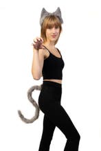 Haarband Furry Oren Staart Set Grijs Kat Poes Vos Diadeem Do, Ophalen of Verzenden, Nieuw, Carnaval, Accessoires