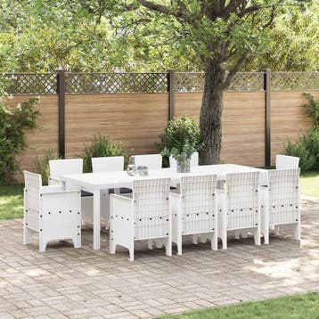 vidaXL Tuin Eetset 11 st Wit Polypropyleen, Verzenden, Nieuw, Meer dan 8 zitplaatsen