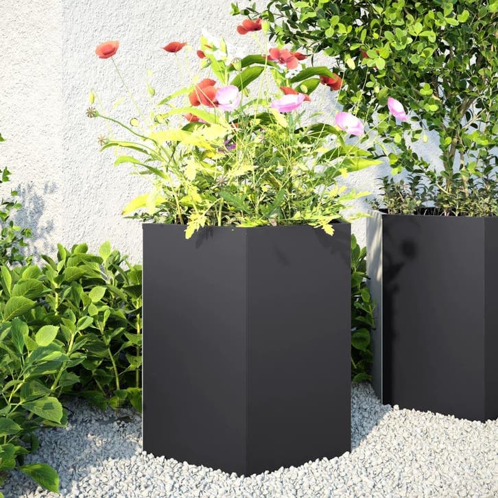 vidaXL Plantenbak zeshoek 46x40x45 cm staal zwart, Tuin en Terras, Bloembakken en Plantenbakken, Nieuw, Metaal, Verzenden
