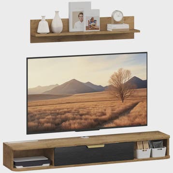 Zwevende TV Meubel met Wandrek in Eikenlook - 120 cm Breed, Huis en Inrichting, Verzenden, Nieuw