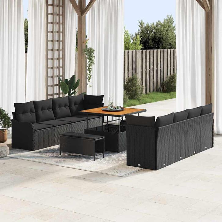 vidaXL Tuin Sofa Set 11 st 10-Aantal zitplaatsen Zwart, Tuin en Terras, Tuinsets en Loungesets, Nieuw, Meer dan 8 zitplaatsen
