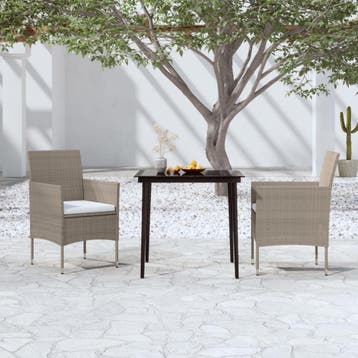 vidaXL 3-delige Tuinset met kussens beige en zwart, Verzenden, Nieuw, 2 zitplaatsen, Tuinset