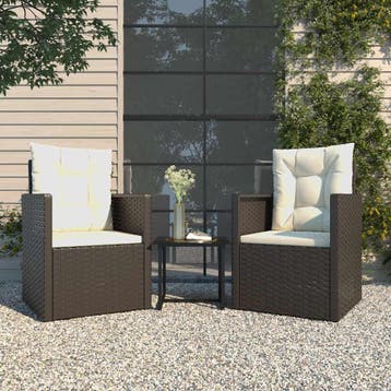 vidaXL 3-delige Loungeset met kussens poly rattan zwart, Tuin en Terras, Verzenden, Nieuw, 3 zitplaatsen, Loungeset