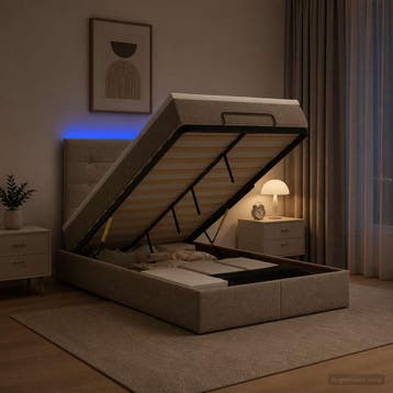 vidaXL Ottoman Bed met Matrassen en LED Taupe 120 x 190 cm, Verzenden, Nieuw, Twijfelaar