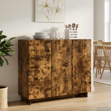 vidaXL Dressoir Gerookt eiken 85,5 x 31 x 75 cm Bewerkt hout, Verzenden, Nieuw, 50 tot 100 cm, 25 tot 50 cm