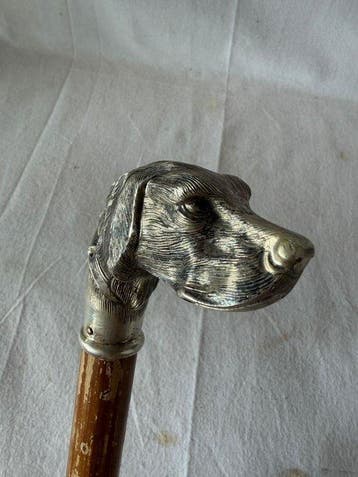 Wandelstok - .800 zilver - Stok met hondenkop, Antiek en Kunst