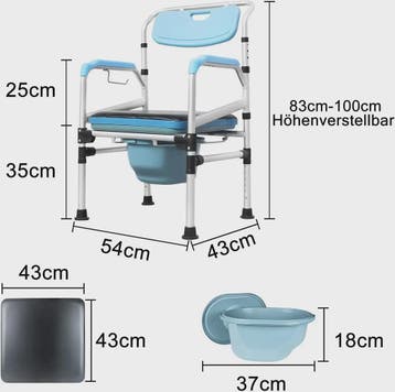 In hoogte verstelbare Douche-Toiletstoel met Rugleuning & An, Verzenden, Nieuw