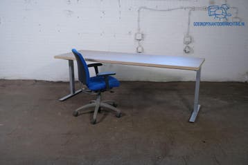 Bureau Robson eiken 220x80 grijze T-poot verstelbaar, Overige typen, Gebruikt, Verzenden, Overige merken