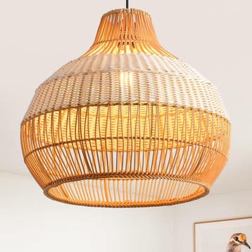 Parrot Uncle Rotan & folie hanglamp, 43 cm bamboe lampenkap,, Verzenden, Zo goed als nieuw