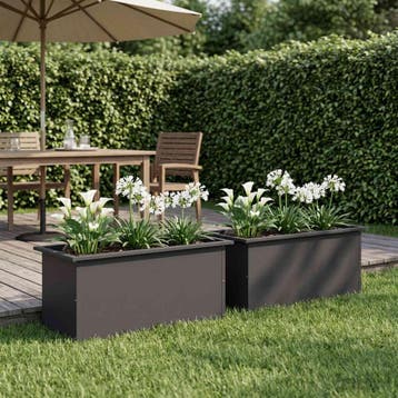 vidaXL Plantenbak met led 2 st Zwart 40 x 80 x 40 cm Staal, Verzenden, Nieuw, Metaal, 60 tot 100 cm