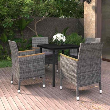 vidaXL 5-delige Tuinset met kussens poly rattan en glas, Verzenden, Nieuw, 4 zitplaatsen, Tuinset
