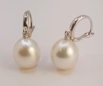Oorbellen - 14 karaat Witgoud - 10×11 mm Zuidzee parels, Nieuw