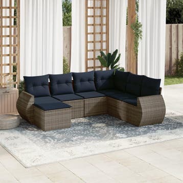 vidaXL 8-delige tuinbankset met kussens, grijs polyrotan, Tuin en Terras, Tuinsets en Loungesets, Verzenden, Nieuw