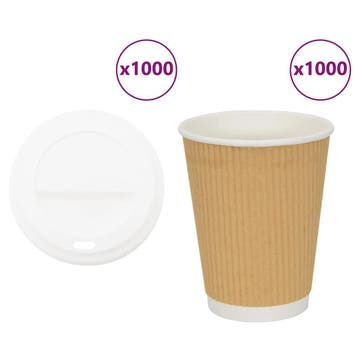 vidaXL Papieren koffiekopjes met deksel 1000 st 12oz 300 ml, Verzenden, Nieuw