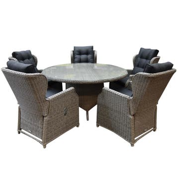 Ibiza Riccione dining tuinset 150 cm rond 6-delig grijs, Ophalen of Verzenden, Nieuw, Wicker