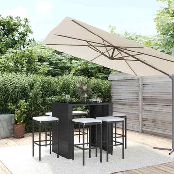 vidaXL 7-delige Tuinbarset met kussens poly rattan zwart, Verzenden, Nieuw, 6 zitplaatsen