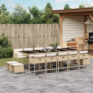 vidaXL 15-delige Tuinset met kussens poly rattan beige, Verzenden, Nieuw, 4 zitplaatsen, Tuinset
