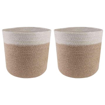 vidaXL Plantenpot Set 2 st Natuurlijk en Wit Ø 21 x 21 cm, Verzenden, Nieuw, Minder dan 30 cm