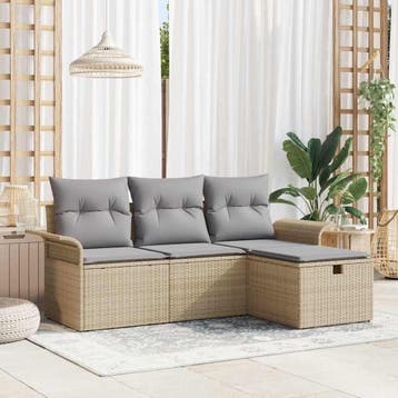 vidaXL Tuin Sofa Set 4 st Beige en Licht Grijs poly rattan, Verzenden, Nieuw, Rotan, 4 zitplaatsen