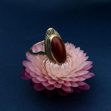 Vintage gouden ring met bloedkoraal, Gebruikt, Ophalen of Verzenden, Kleiner dan 17, Met edelsteen