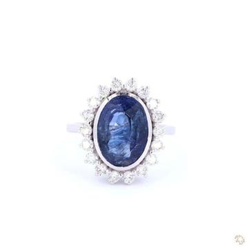 Ring - 14 karaat Witgoud - 8.28ct. tw. Saffier - Diamant, Nieuw