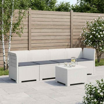 vidaXL 4-Persoons Tuin Sofa met Kussens Rieten Look PP Wit, Verzenden, Nieuw
