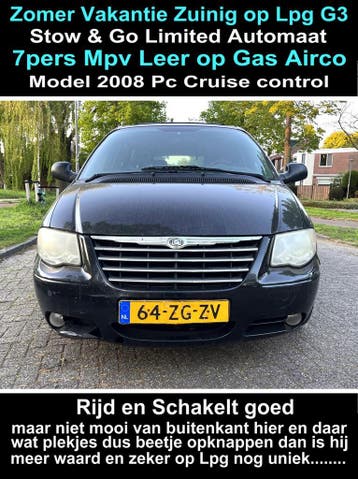 Grand Voyager 3.3i Stow Go 2008 LPG G3 Aut. Dvd Leer Inr Mog, Euro 5, Gebruikt, Grand Voyager, Zwart