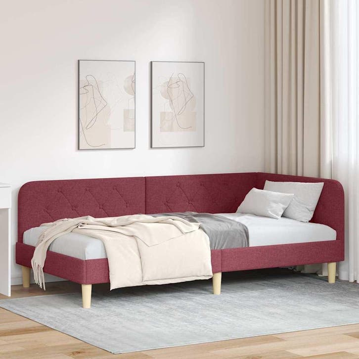 vidaXL Hoekbedframe Wijnrood 100 x 200 cm Stof, Huis en Inrichting, Slaapkamer | Bedden, Rood, Nieuw, Stof, Verzenden