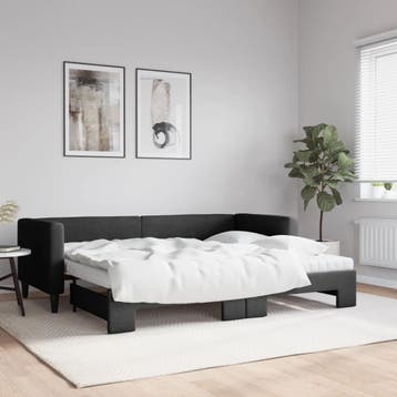 vidaXL Slaapbank met onderschuifbed en matrassen 80x200 cm, Eenpersoons, Verzenden, Zwart, Nieuw