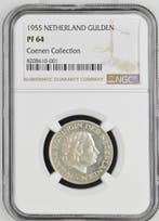 Koningin Juliana zilveren 1 gulden 1955 proof PF64 NGC, Postzegels en Munten, 1 gulden, Koningin Juliana, Verzenden, Zilver