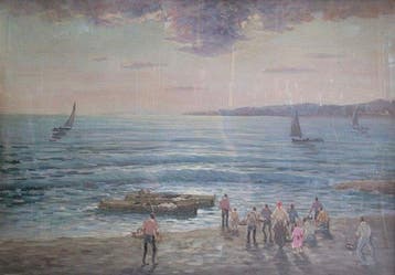 Federico Morello (1885-1945) - Marina con pescatori, Antiek en Kunst, Kunst | Schilderijen | Klassiek
