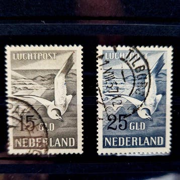Nederland 1951 - Luchtpost Meeuwen 15G en 25G - NVPH, Gestempeld