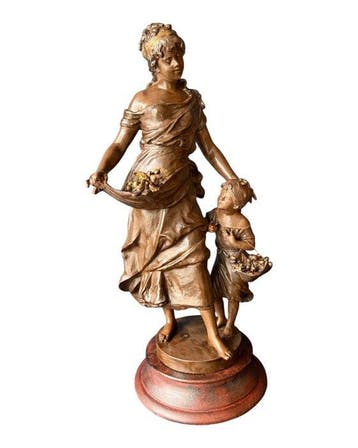 sculptuur, Moeder met kind - 54 cm - Zinklegering