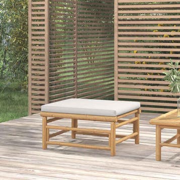 vidaXL Tuinvoetenbank met lichtgrijs kussen bamboe, Verzenden, Nieuw, Hout