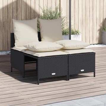 vidaXL 4-delige Loungeset met kussens poly rattan zwart, Verzenden, Nieuw, Loungeset