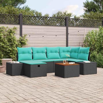 vidaXL Tuinbankenset 7 st Zwart Poly riet, Tuin en Terras, Tuinsets en Loungesets, Verzenden, Nieuw, Rotan, 7 zitplaatsen