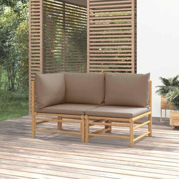 vidaXL 2-delige Loungeset met kussens bamboe taupe, Tuin en Terras, Tuinsets en Loungesets, Verzenden, Nieuw, Hout, Loungeset